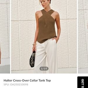 Brown Halter Cross-Over Collar Tank Top